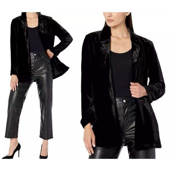 Eileen Fisher Long Blazer Black Silk Velvet Open Jacket Classic‎ Holiday Sz PS - Picture 1 of 13